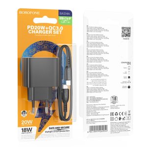Bộ sạc nhanh BOROFONE BAS14A Type-C to iP PD20W+QC3.0 giá sỉ