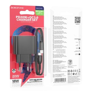 Bộ sạc nhanh BOROFONE BAS14A Type-C to Type-C PD20W+QC3.0 giá sỉ