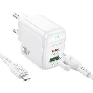 Bộ sạc nhanh BOROFONE BAS45A Type-C to iP PD20W+QC3.0 giá sỉ