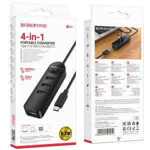 Bộ chia 4 cổng USB BOROFONE HD5 Jack Type-C giá sỉ